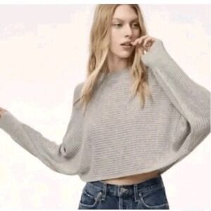 Aritzia Wilfred Free Lolan Sweater Womens Small Gray Merino Wool Crop Oversized